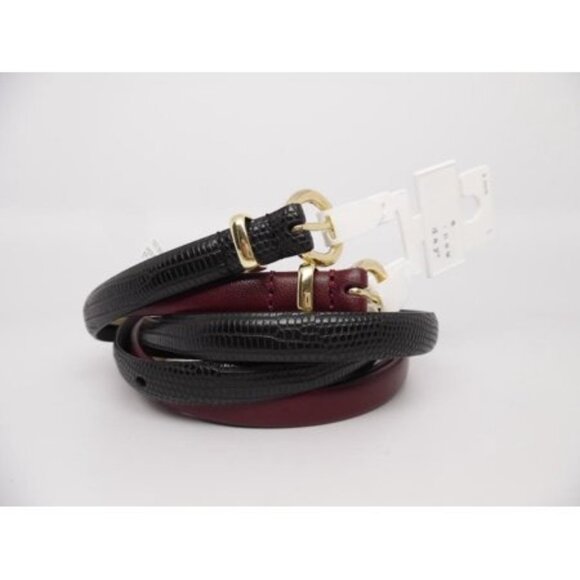 Set Of Two Womens Reversible Leather Belts With Gold Buckles - Picture 1 of 3